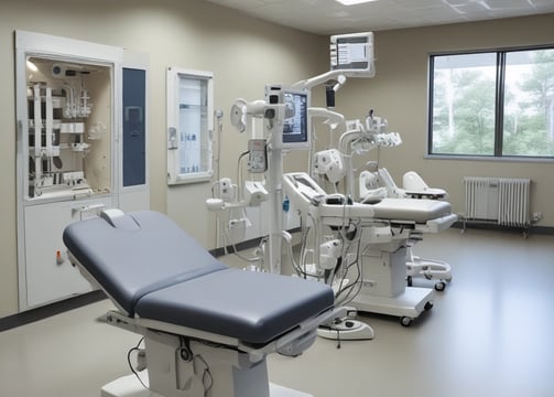 A person wearing a white lab coat and blue gloves is working in a laboratory setting surrounded by various lab equipment. Brightly colored storage boxes in red, yellow, blue, and purple are stacked on shelves. The individual is handling test tubes and operating a piece of laboratory machinery.