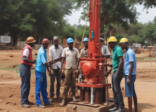 A large quantity of watermelons is piled inside a black vehicle bed or container. The watermelons have a striped green and yellow pattern. There is a white plastic crate among the watermelons. To the right, there are other fruits and vegetables, including orange and green produce, likely at a market or farm stand.