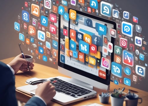A security guard is seated inside a small, glass-enclosed security booth. The booth is filled with various monitoring and communication equipment, including multiple surveillance screens, a fan, and documents pinned on the walls. The setting appears to be in a dimly lit area, giving off an evening or night-time ambiance.