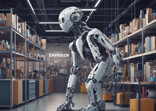 A man is standing in a workshop or industrial setting, interacting with a large piece of machinery or equipment. He is holding a keyboard and appears to be concentrating on the work at hand. The environment looks clean and organized, with various wires and components visible around him.