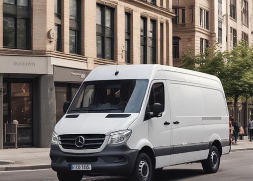 a van parked on the side of a street