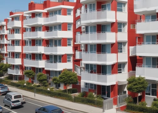 A city street scene at sunset with two rows of buildings lining a sloped road. Cars are parked along the street, and a few pedestrians walk on the sidewalk. A 'TO LET' sign hangs on one of the buildings. The sun is low in the sky, casting long shadows.