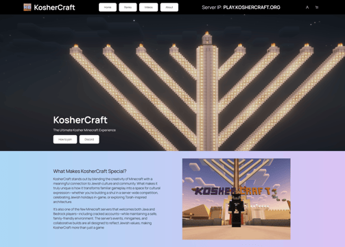 Website Design for the Minecraft Server KosherCraft informative and looks good