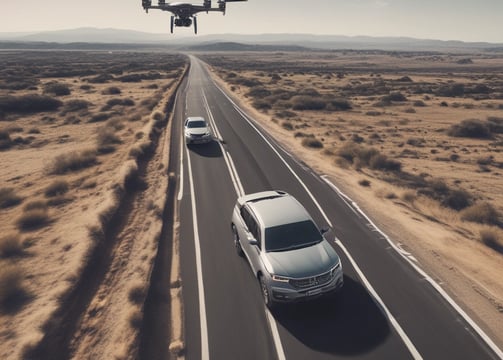 a drone following a car from behind and above