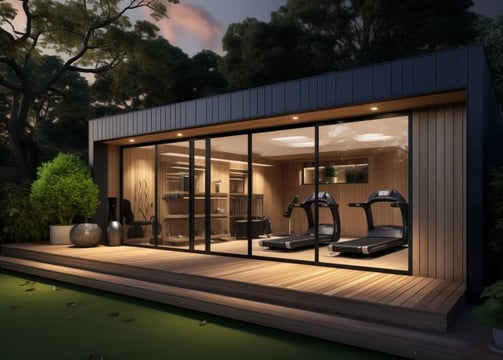 a home gym pod with modern fitness equipment