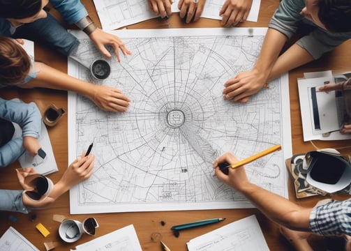 A neatly arranged flat lay featuring a black mesh bikini, dark sunglasses, a passport, a phone with a leaf-patterned case, currency notes, an open planner with marked dates, and a highlighter, all set against a white background.