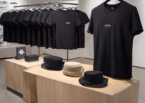 a pair of black t - shirts hanging on a wooden hanger