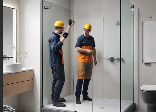 A person wearing a red hard hat and a face mask is working on the ceiling, possibly installing or repairing electrical wiring. The individual is holding tools in their hands and is focused on the task. The wall behind them has partially visible text in large black and red letters.