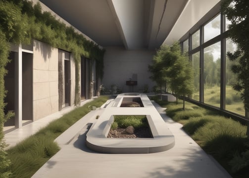 a long table with a planter and a planter