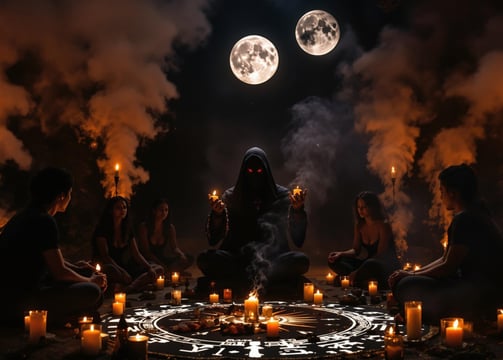  Ceremonia bajo luna llena, círculo sagrado, energía transformadora