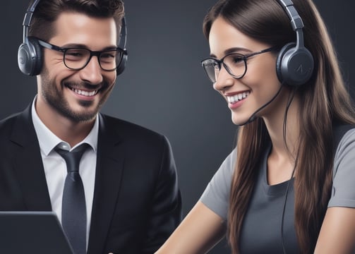 a man and woman in headsets with headsets
