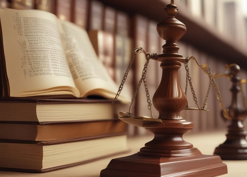 A modern courthouse with large glass windows reflecting the surroundings. The entrance is marked with pillars displaying intricate designs. Several people are walking and gathering near the entrance, wearing formal and casual attire. The evening light casts warm tones on the building.