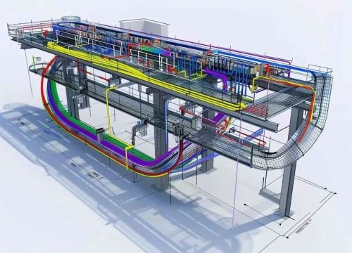 una gran tubería de un edificio con un gran diseño de soluciones de gestión de bandejas de cables de