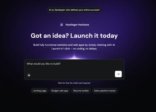 Hostinger Horizons AI interface screenshot
