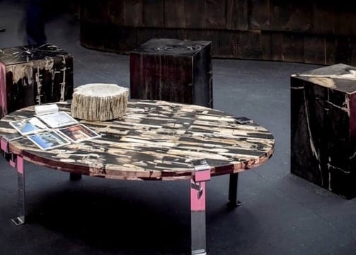 Petrified Wood Mosaic table on Sandoz legs
