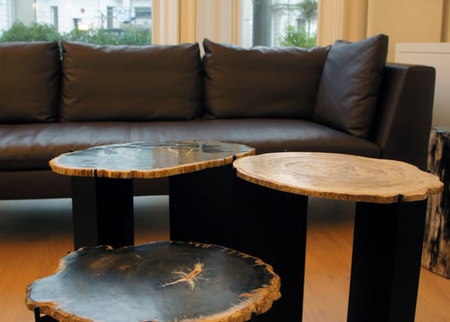 Three Petrified Wood Side Tables