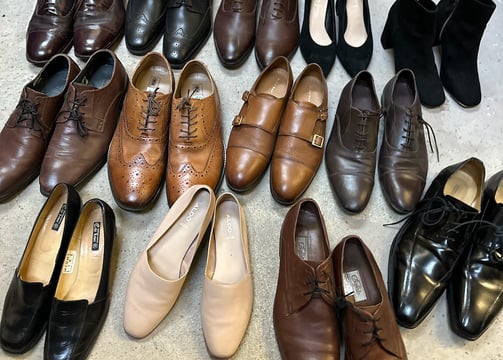 a bunch of shoes, selection of rental shoes