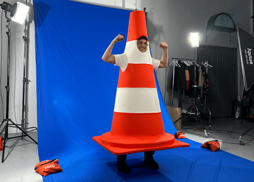 a man in a custom made mascot costume