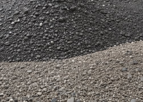 Aerial view of a large industrial mining operation with massive excavators cutting through layers of earth and rock. The landscape is marked by deep ridges and patterns created by machinery, with heaps of excavated material forming a stark contrast against the machinery's metal structures.