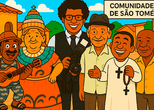 Ilustração de pessoas ilustres da Comunidade Quilombola de São Tomé em destaque