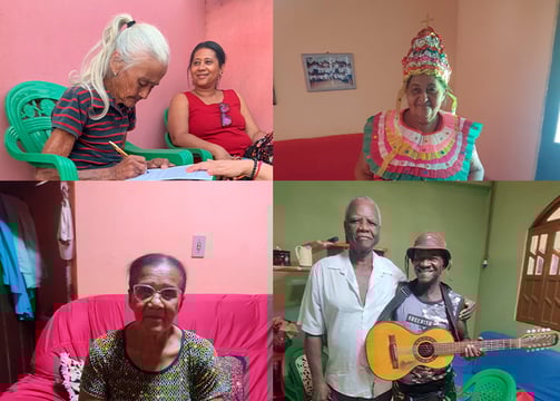 Moradores de São Tomé que compartilham memórias, músicas, relatos e vivências