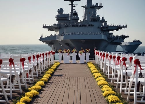Deck of aircraft carrier celebration.