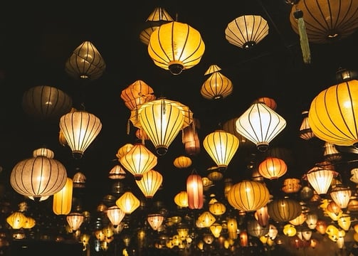 Image of lamps hanging from ceiling.