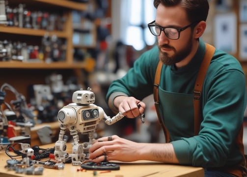 A hand holding a smartphone displaying an introduction screen for ChatGPT with the text visible. The background features a blurred computer screen showing similar content, creating a mirror effect. Both screens have a green and purple color scheme.