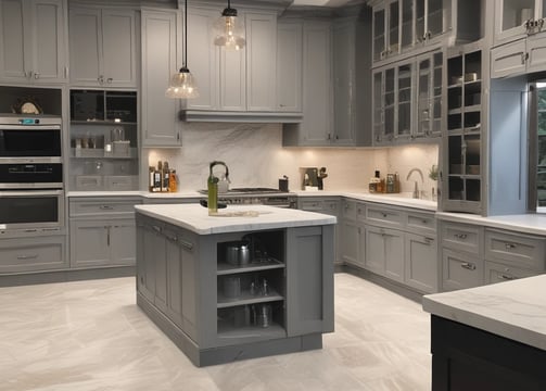 A modern kitchen sink area with wooden cabinetry and a sleek metal faucet. The minimalist design includes overhead shelving with warm ambient lighting underneath.