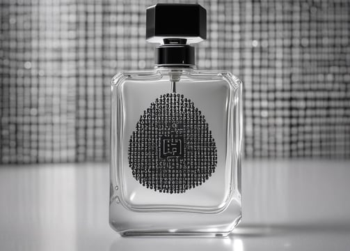 A glass bottle of perfume labeled 'Bal D'Afrique' by Byredo is surrounded by shredded paper and decorative dried grasses. The scene is softly lit, creating a warm and inviting ambiance.