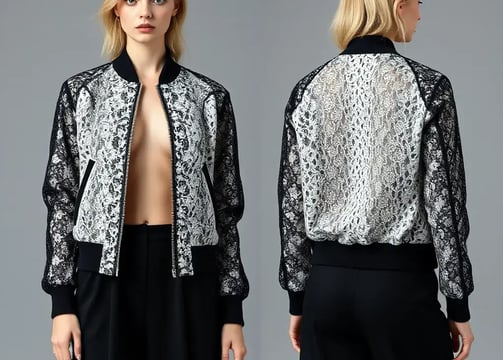 nėriniuotas bomber jacket, sukurtas analizuojant mados tendencijas