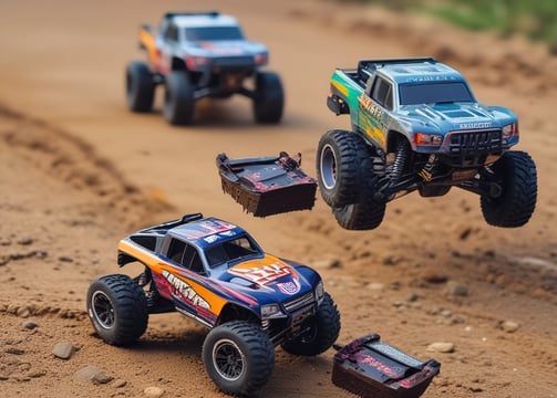 A miniature toy car designed as an off-road vehicle, featuring a bright yellow body with large, rugged black tires. The car displays a detailed front grille and window frames, with the words 'OFF ROAD' printed on the side. It is positioned against a dark background, emphasizing its vibrant color.