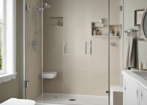 A bathroom corner displaying a shower head attached to the wall above a white bathtub. The upper corner of the wall appears to have mold or mildew growth, indicated by dark, discolored areas near the shower.