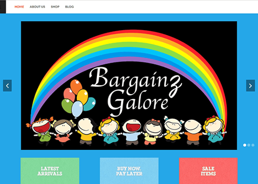 Home page for an old website called Bargainz Galore