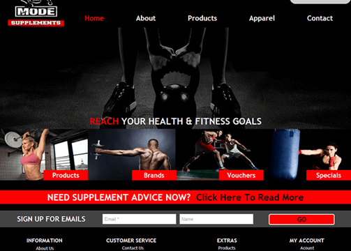 Mock up website home page for Beast Mode Supplements
