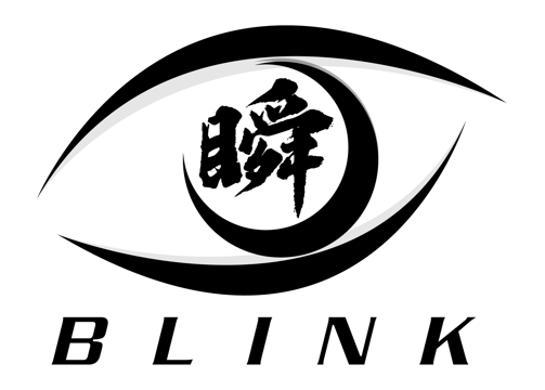 a black and white logo with a black and white eye