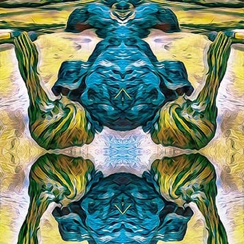 a digital art work of a digital painting of a woman in a blue dress