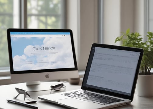 A laptop displaying a software development interface is placed on a granite countertop. Next to the laptop is a closed notebook and a pen. In the background, a sofa and a large window can be seen, providing a contrast between the focused workstation and the casual home setting.