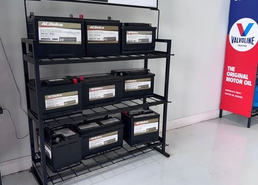 a display of batteries and batteries in a store