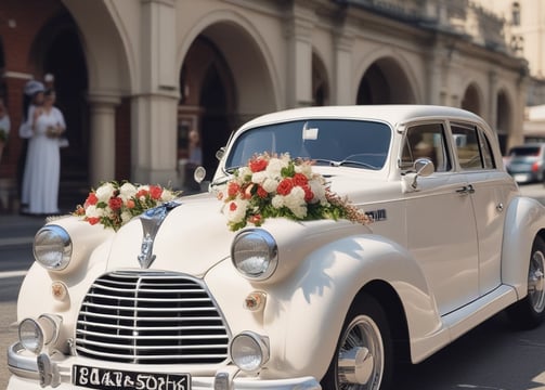 A green and white taxi drives down a rustic street with buildings and palm trees lining the sides. The image is viewed through a car windshield with a blurred dashboard in the foreground. It appears to be a bright day with a clear sky.