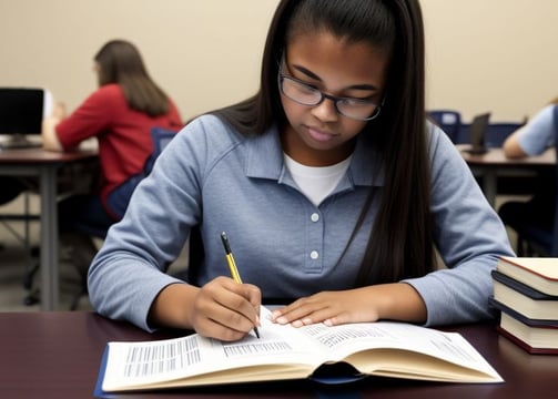 young student is taking a practice ACT as a homework assignment