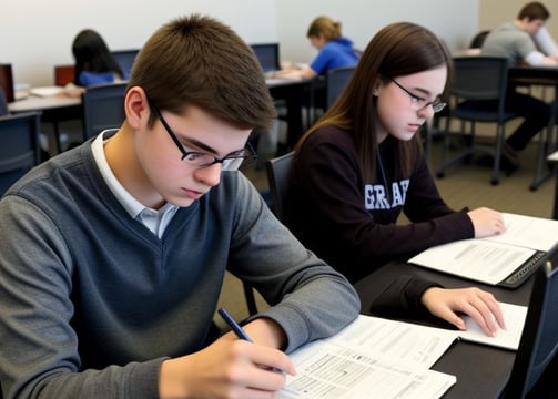 two students taking the PSAT in school