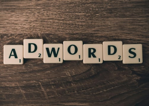 a wooden block with words adwordss on it