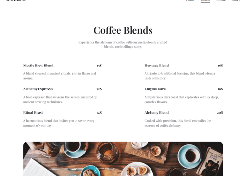 a coffee shopfront page with a coffee shopfront page