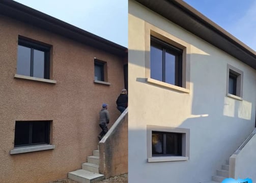 Ravalement de façade avec enduit monocouche finition talochée à Bourgoin-Jallieu"