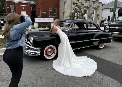 Couples love the photography with the car as much or more than the getaway ride.