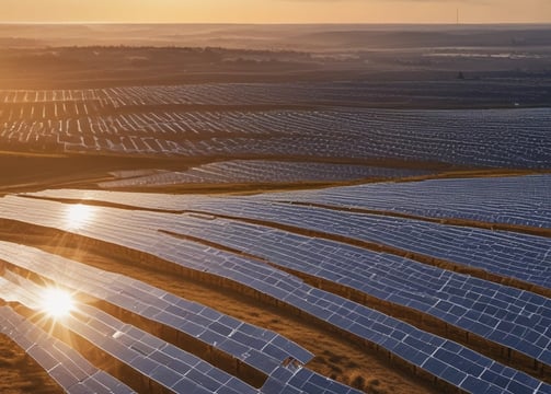 Two people are installing a large solar panel on a rooftop in an urban area with numerous buildings and a water tower in the background. The scene suggests an effort to set up renewable energy resources.