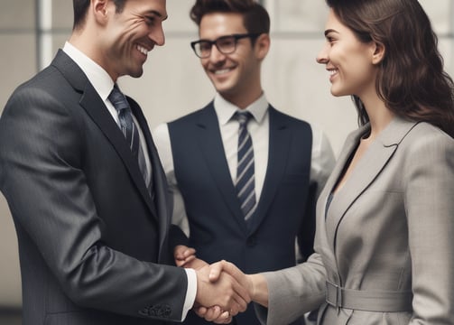 A modern office building with a glass facade features sharp, angular architectural lines. A large red 'T' logo is prominently displayed on the rooftop, accompanied by several antenna structures.