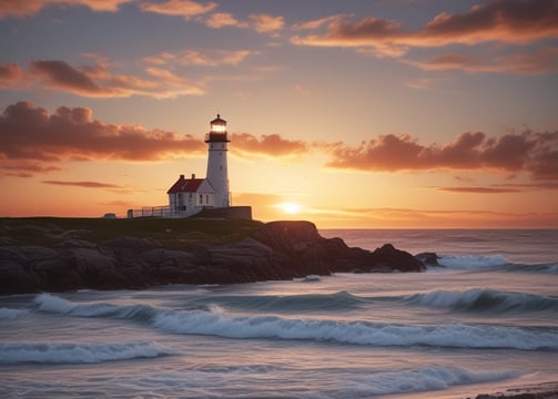 a lighthouse on a rocky outcrop in the ocean