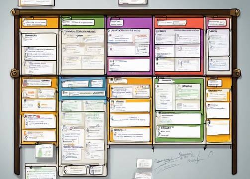 Przykładowa forma tablicy Kanban w wersji tradycyjnej.